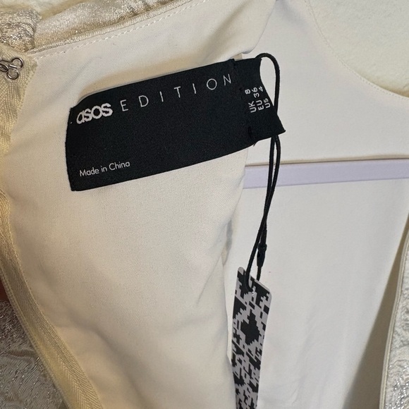 ASOS EDITION Tiered Metallic Floral Jacquard Midi Dress – Ivory/White NWT Size 4 - Picture 9 of 16